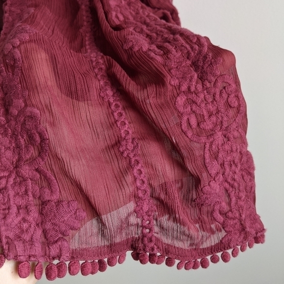 TAYLOR & Sage Sheer Lace Boho Cardigan Topper in Cranberry M - Picture 8 of 13